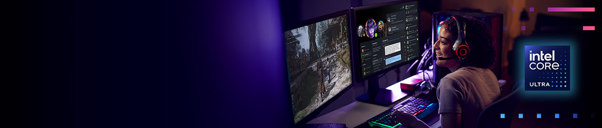 Intel® Core™ Ultra 200S Plus Graj na najwyższym poziomie. Twórz bez przestojów. Procesory Intel® Core™ Ultra 200S Plus zostały stworzone z myślą o wydajnej rozgrywce i płynnej pracy twórczej. Skonfiguruj swój zestaw już dziś.