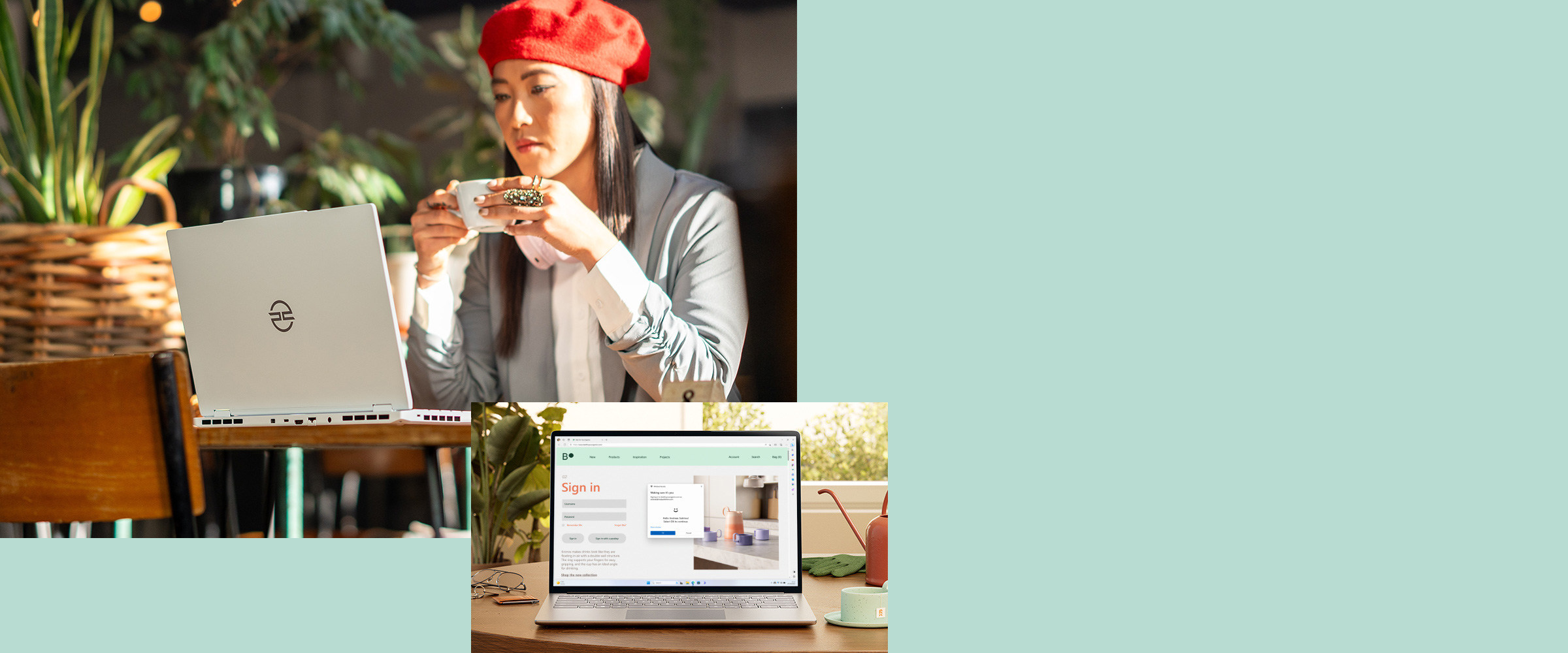 Kobieta przed laptopem PCSpecialist z systemem Windows 11